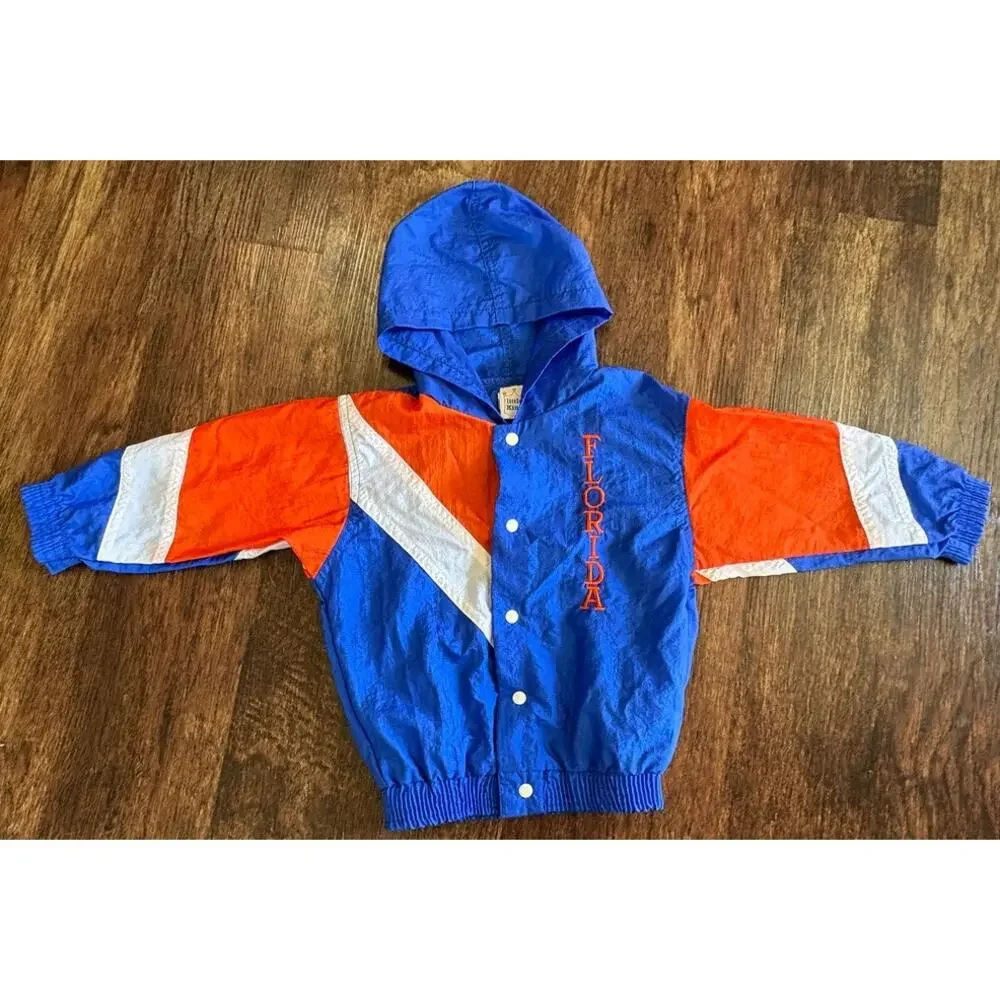 Vintage Little King Florida Gators Jacket Size 3 Blue Orange Hooded Windbreaker